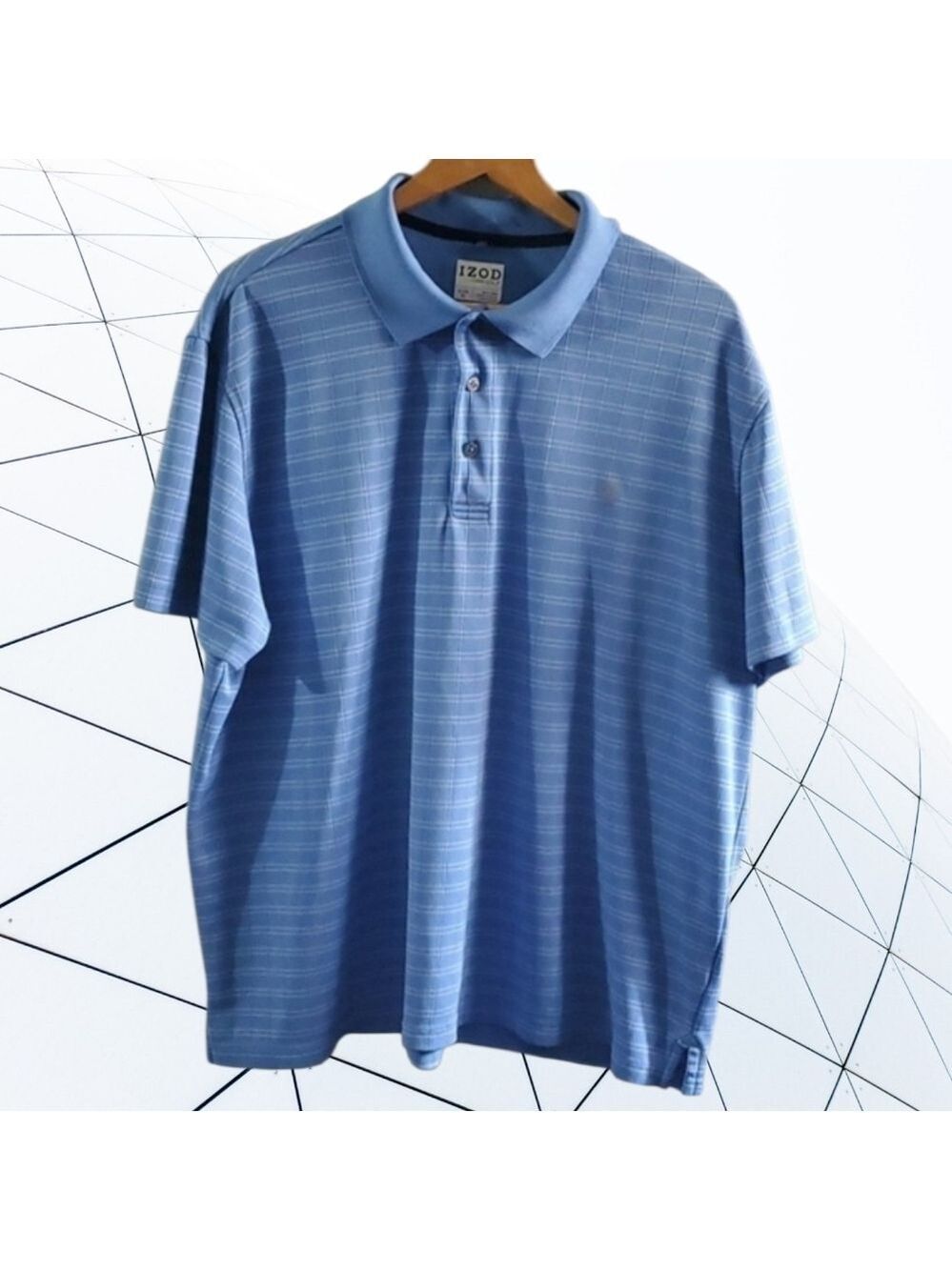Izod GOLF Shirt Mens Size Xl X-large Blue White Striped Boxed Lines Polo…